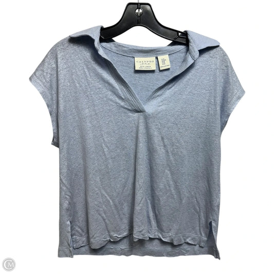 Linen Blend Top Short Sleeve By Calypso St Barth In Blue, Size: M