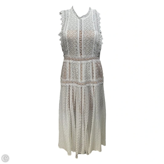 White Lace Panel Midi Dress By Self Portrait In White, Size: 10