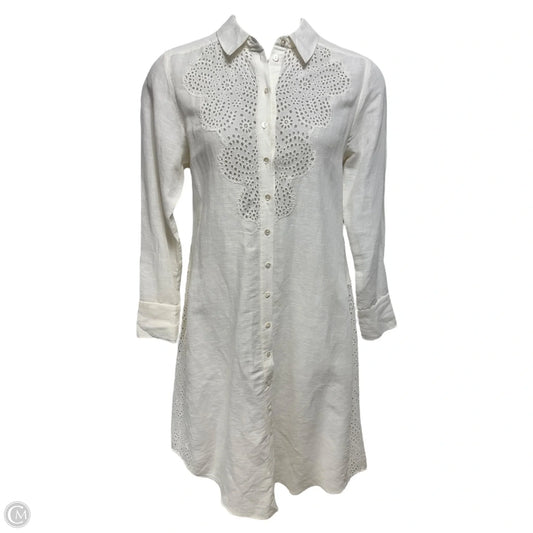 Vera Eyelet Embroidered Linen Blend Shirt Dress By Free People In Cream, Size: M