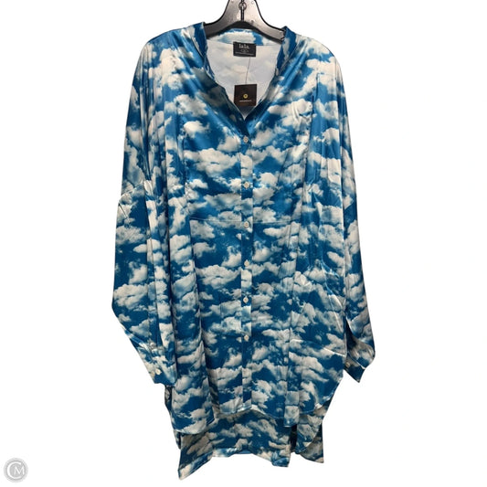 Secret Sky Society Oversize Satin Button-Up Shirt By Dressed In Lala In Blue & White, Size: XL