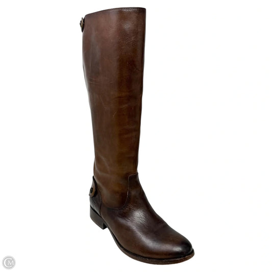 Melissa Button Back Zip Tall Riding Brown Boots Designer By Frye In Cognac, Size: 7