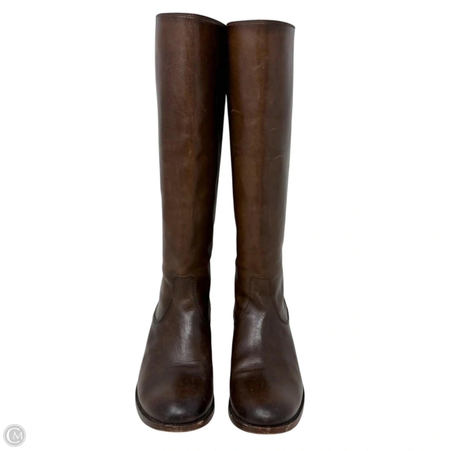 Melissa Button Back Zip Tall Riding Brown Boots Designer By Frye In Cognac, Size: 7