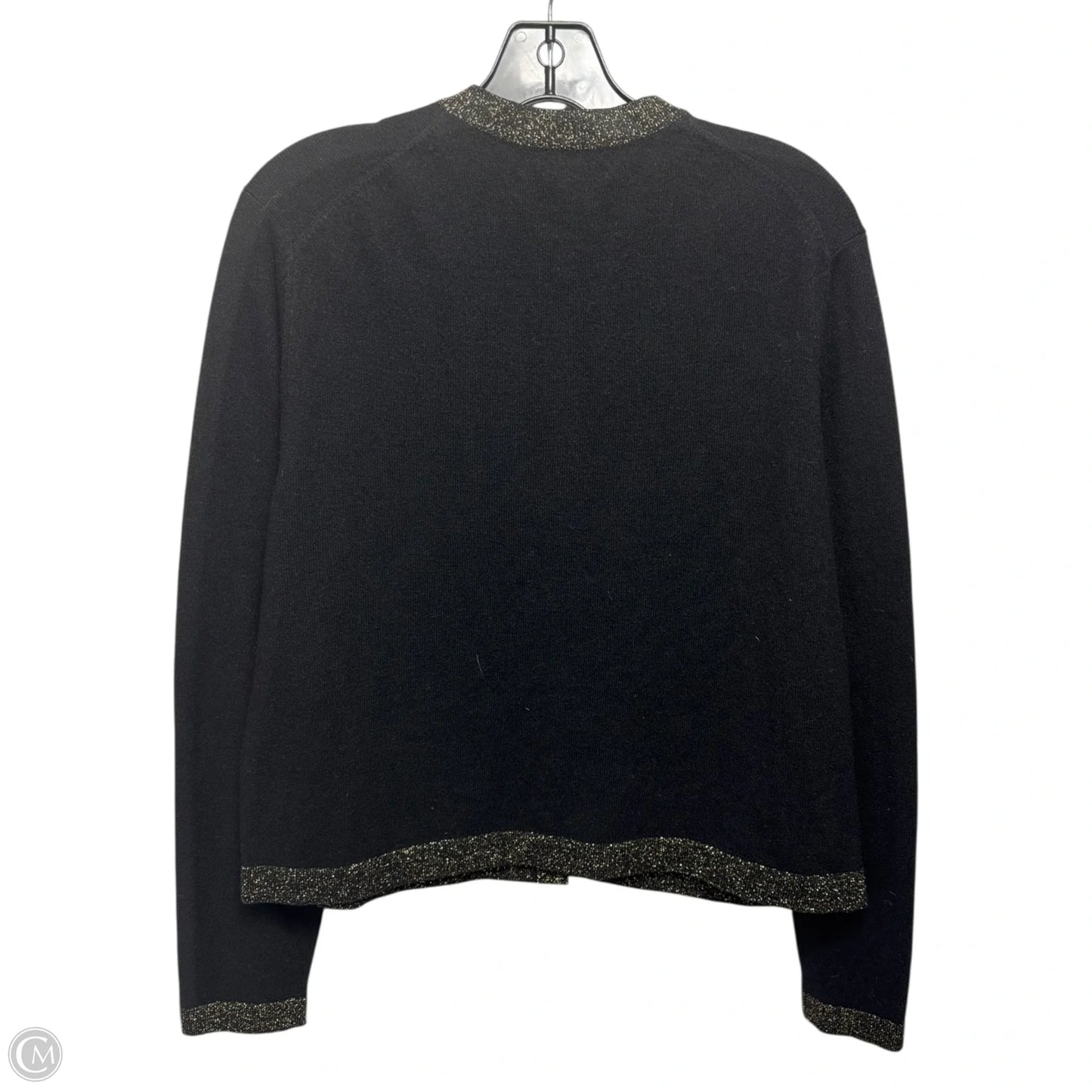 Metallic Trim Sweater Cardigan Cashmere By Erdos In Black & Gold, Size: L