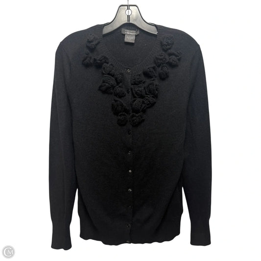 Cashmere Flower Applique Cardigan Sweater By Bloomingdales In Black, Size: Xl
