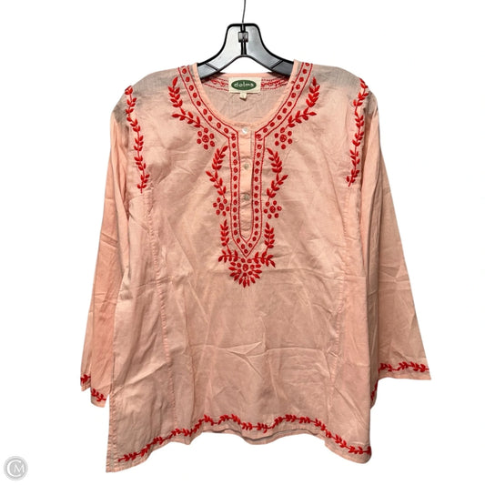 Embroidered Top Long Sleeve By Dolma In Peach, Size: L