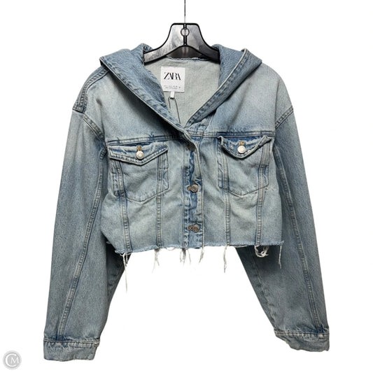 Cropped Jacket Denim By Zara In Blue Denim, Size: L
