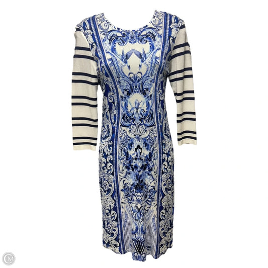 2013 Resort Collection Baroque Porcelain Printed Shift Dress Designer By Roberto Cavalli In Blue & White, Size: 6