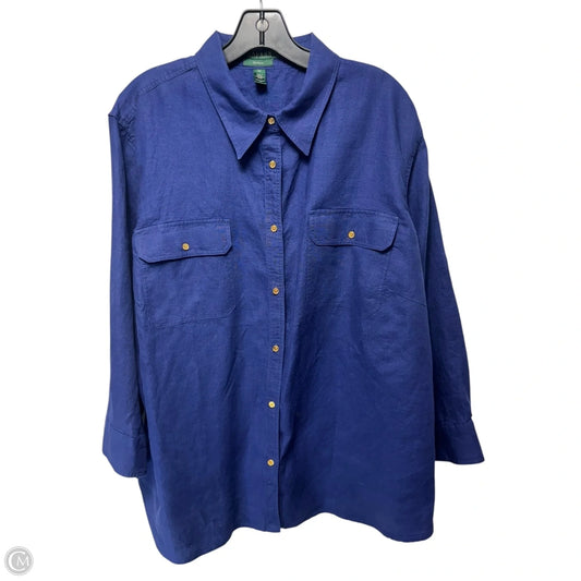Linen Top Long Sleeve By Lauren By Ralph Lauren In Blue, Size: 3x