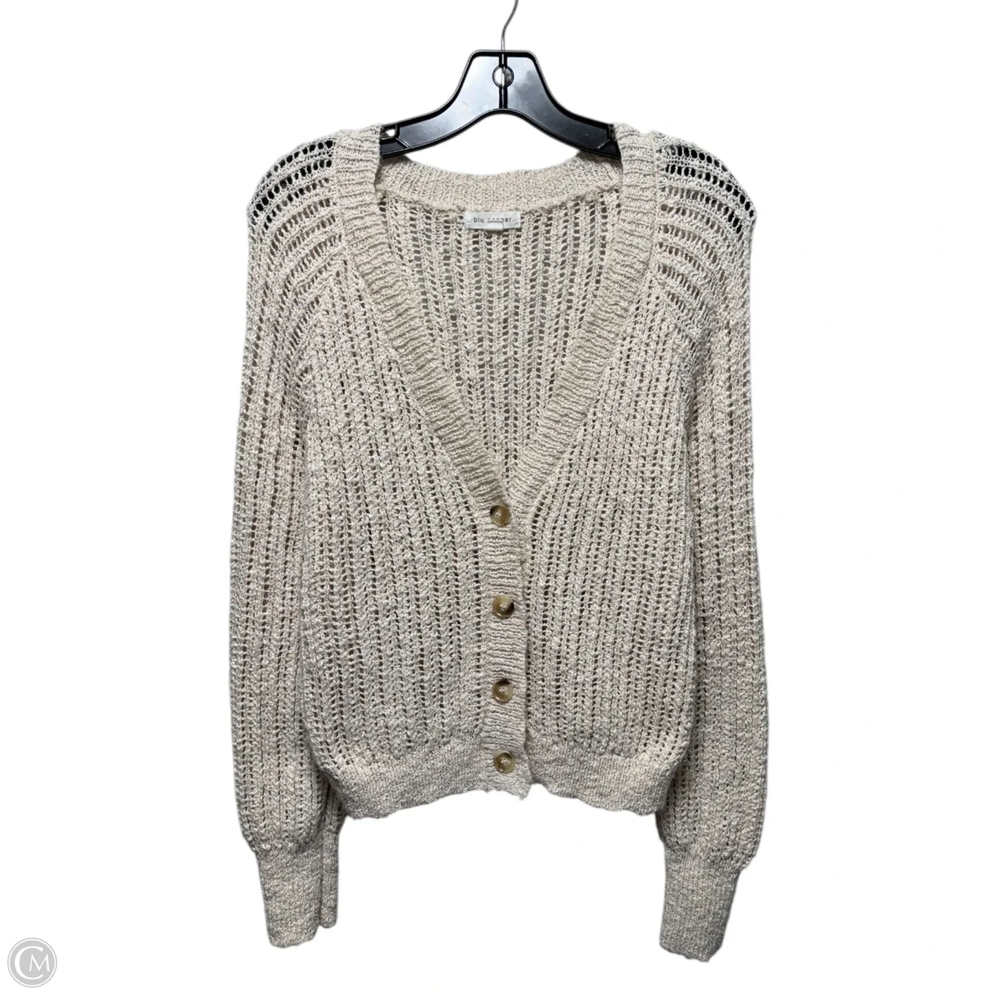 Open Knit Sweater Cardigan By Blu Pepper In Cream, Size: S