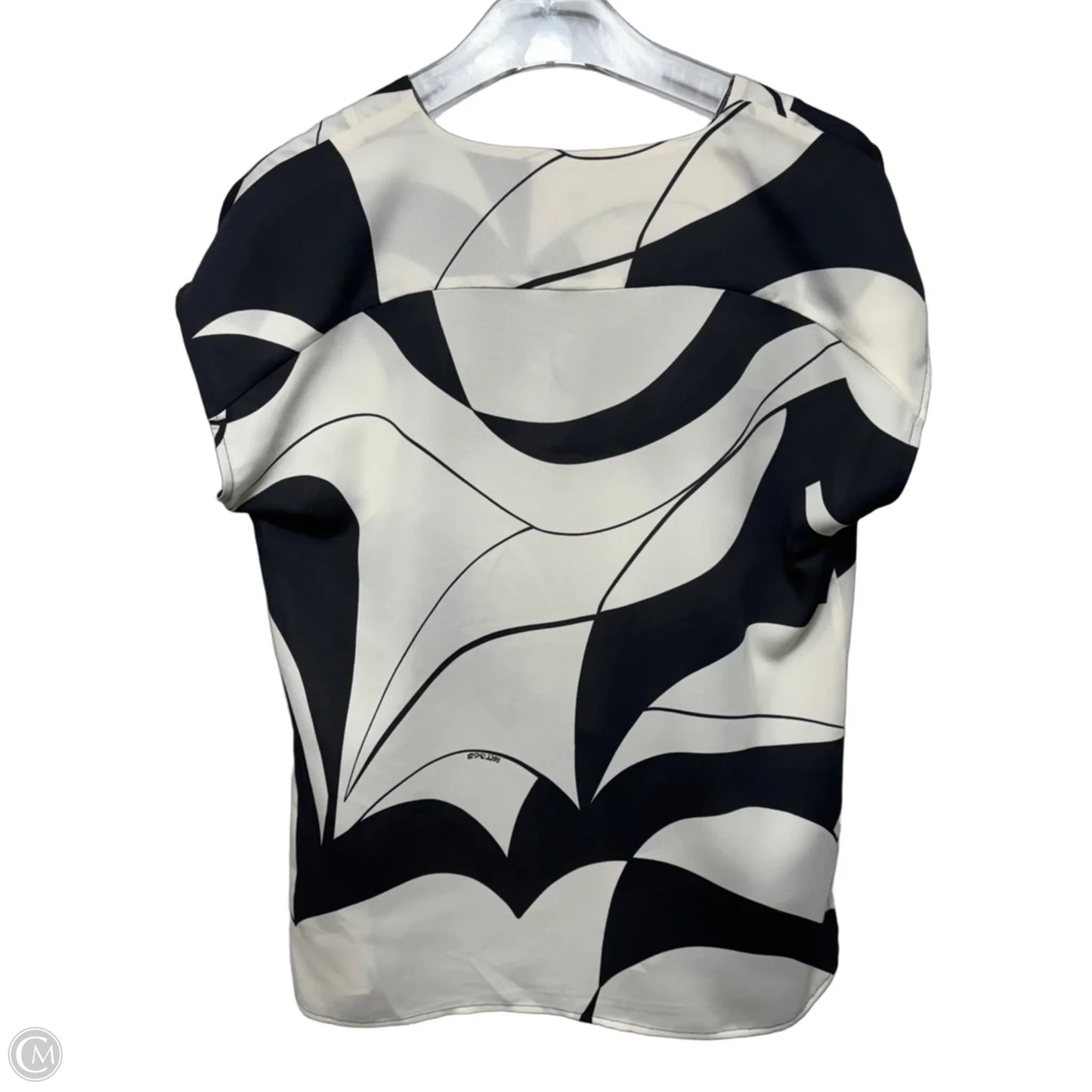 Doga V-Neck Top By Art365 by Marella In Black & Cream Abstract Print Satin, Size: 8
