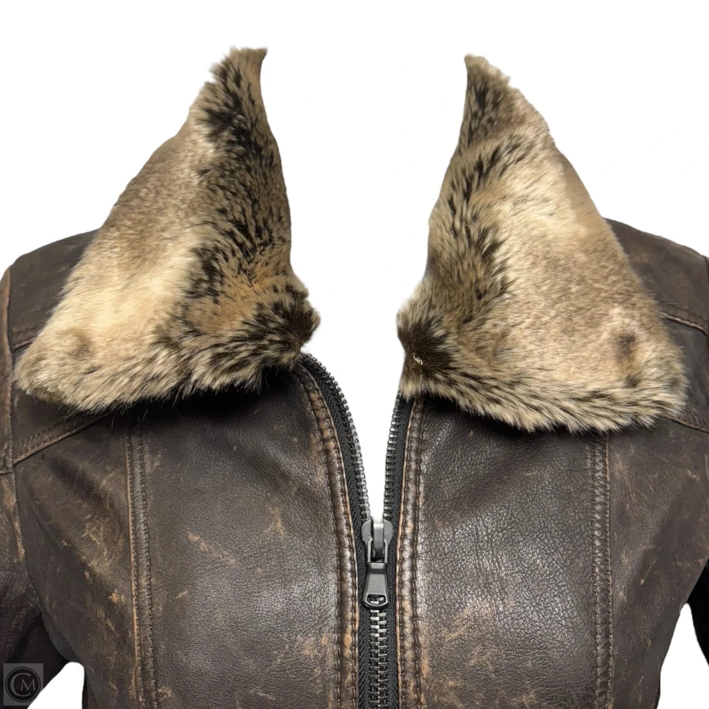 Fur Collar Jacket Leather By Black Rivet In Brown, Size: M