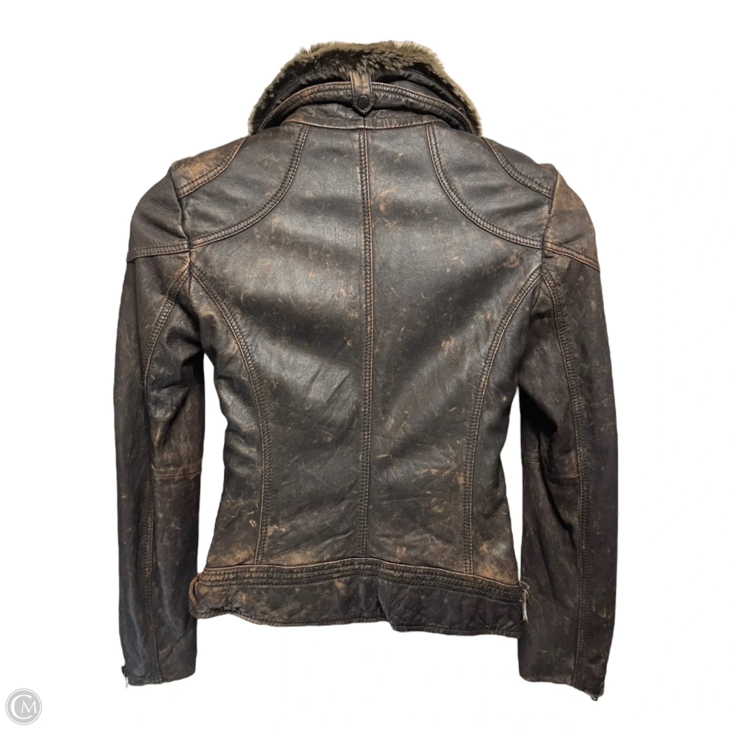 Fur Collar Jacket Leather By Black Rivet In Brown, Size: M