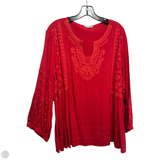 Spice It Up Embroidered Top Long Sleeve By John Mark In Red, Size: 2x