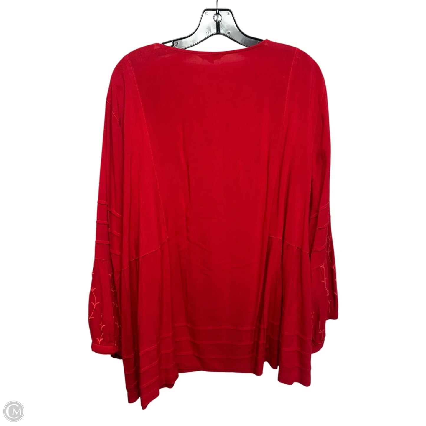Spice It Up Embroidered Top Long Sleeve By John Mark In Red, Size: 2x