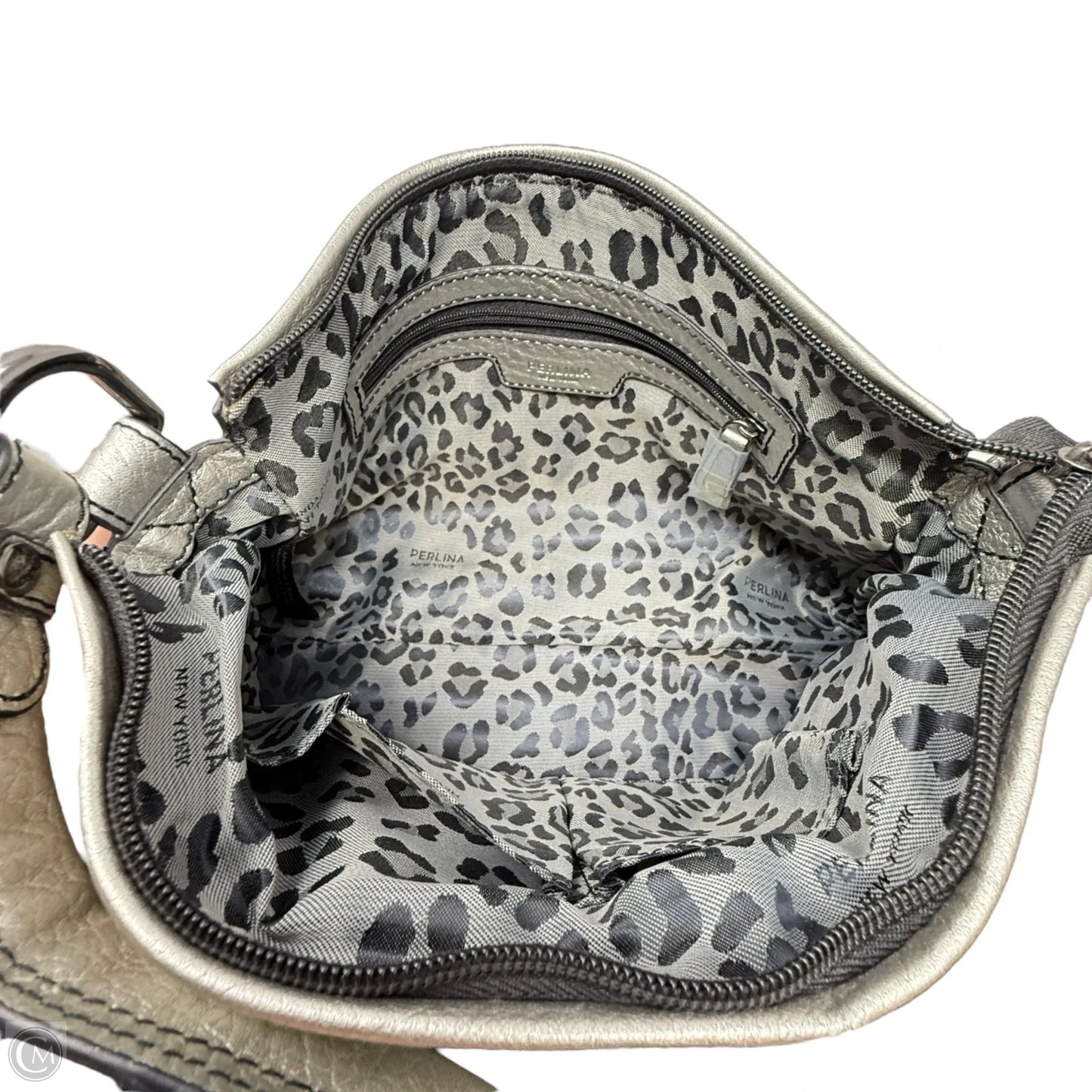 Metallic Leather Shoulder Bag By Perlina, Size: Medium