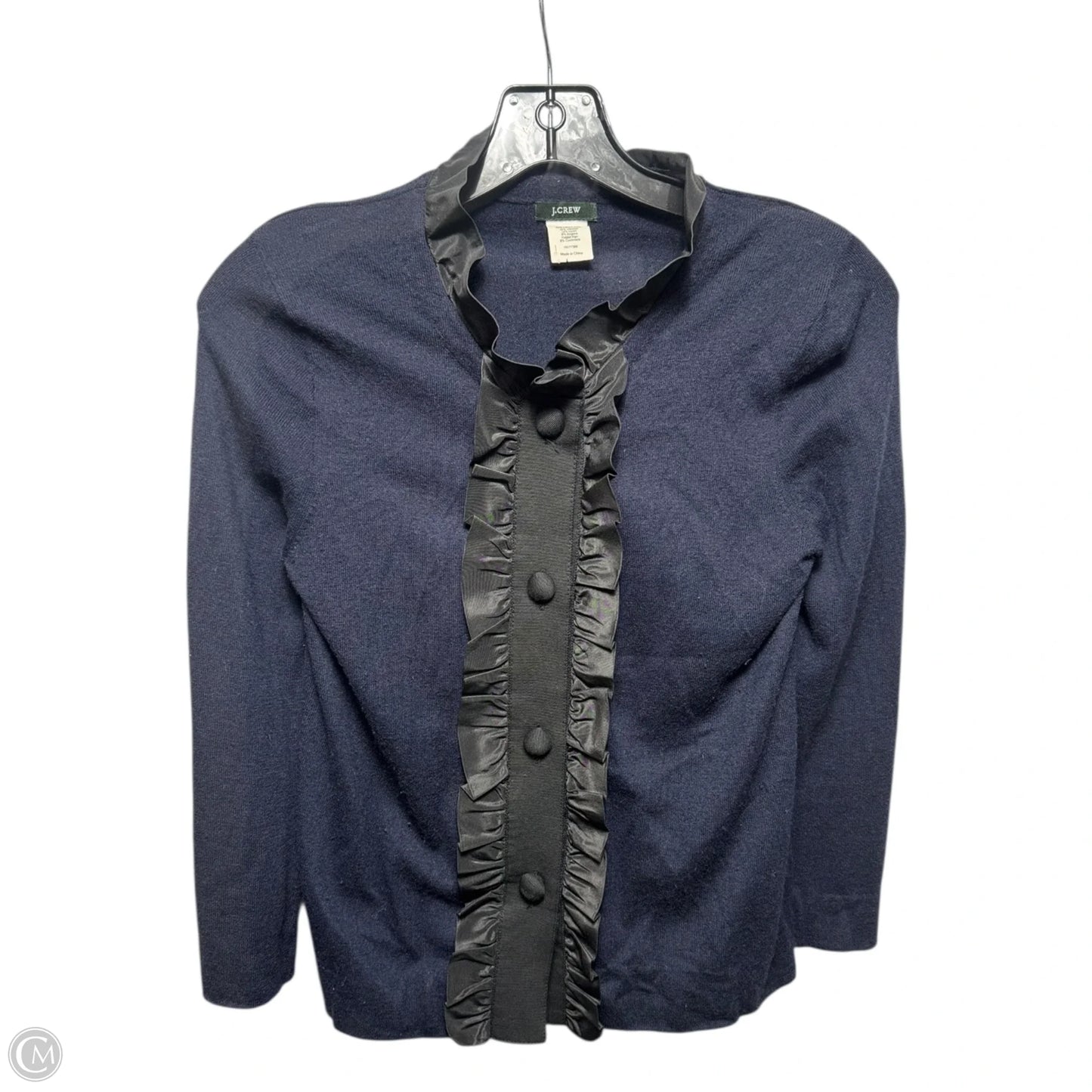 Cashmere Angora Lambswool Blend Ruffle Front Cardigan Sweater By J. Crew In Blue, Size: XS