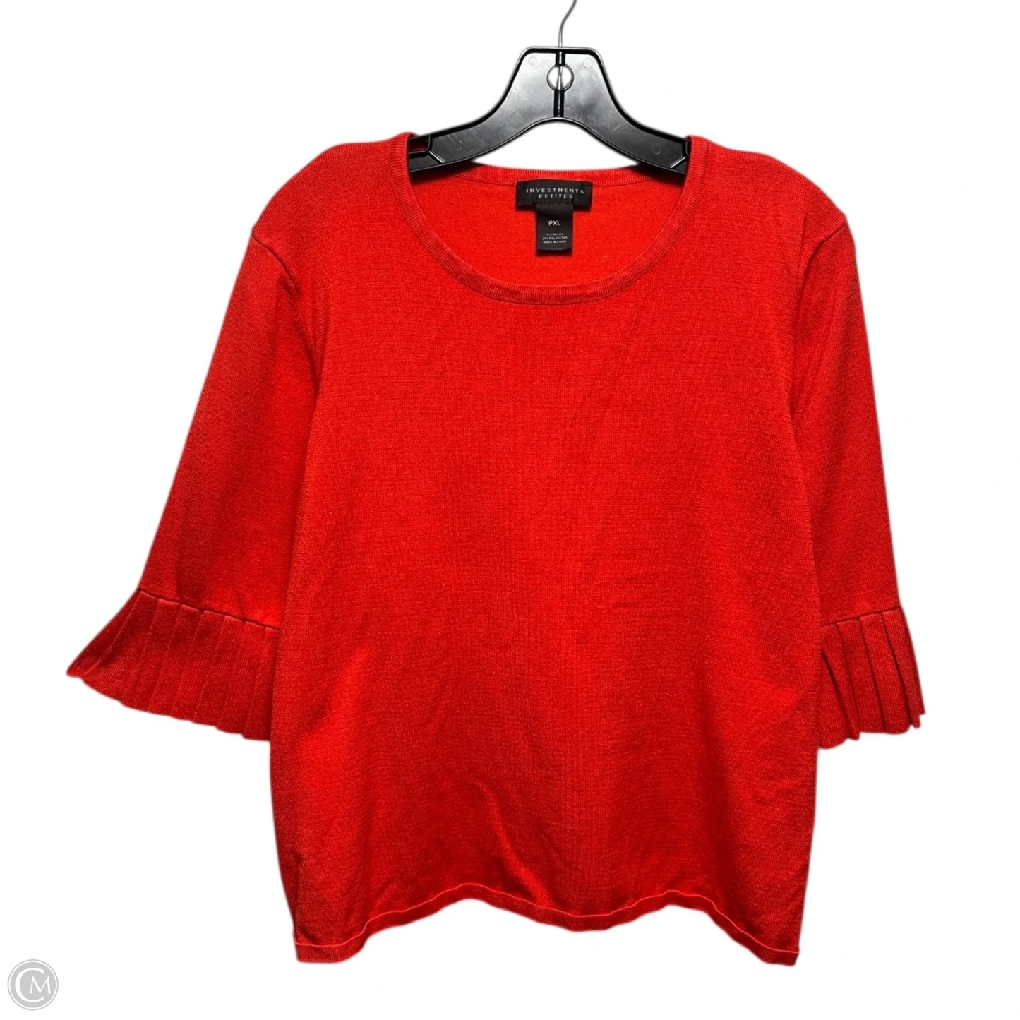 Pleated Sleeve Sweater By Investments In Red, Size: Xlp