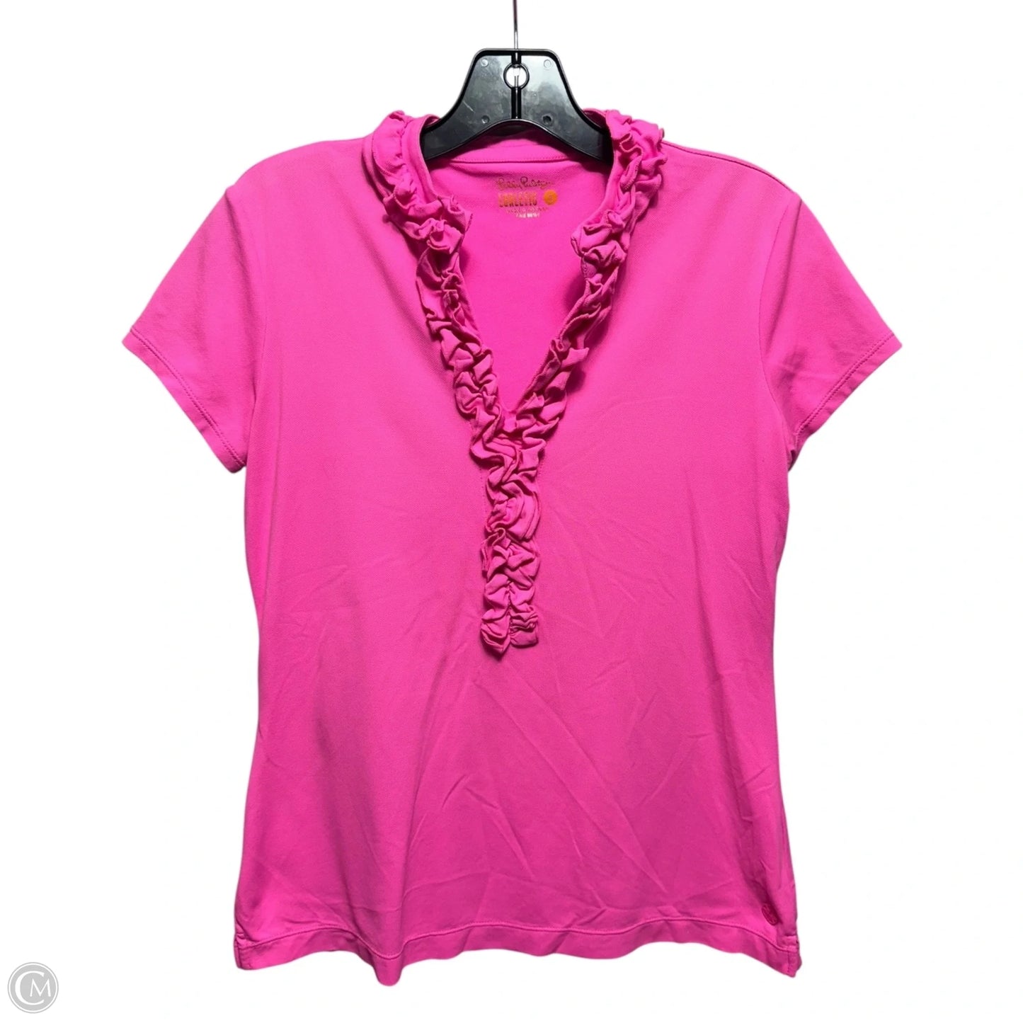 UPF 50+ Luxletic Frida Ruffle Polo Top Designer By Lilly Pulitzer In Pink Isle, Size: S
