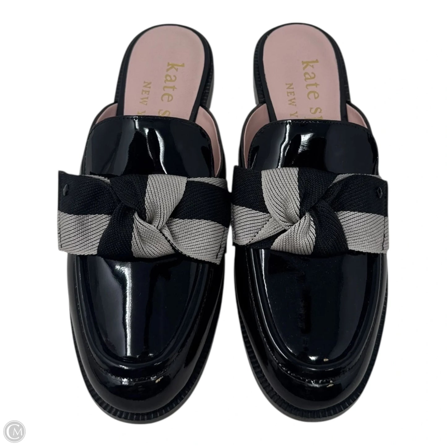 Patent Mules Shoes Designer By Kate Spade In Black & White, Size: 7