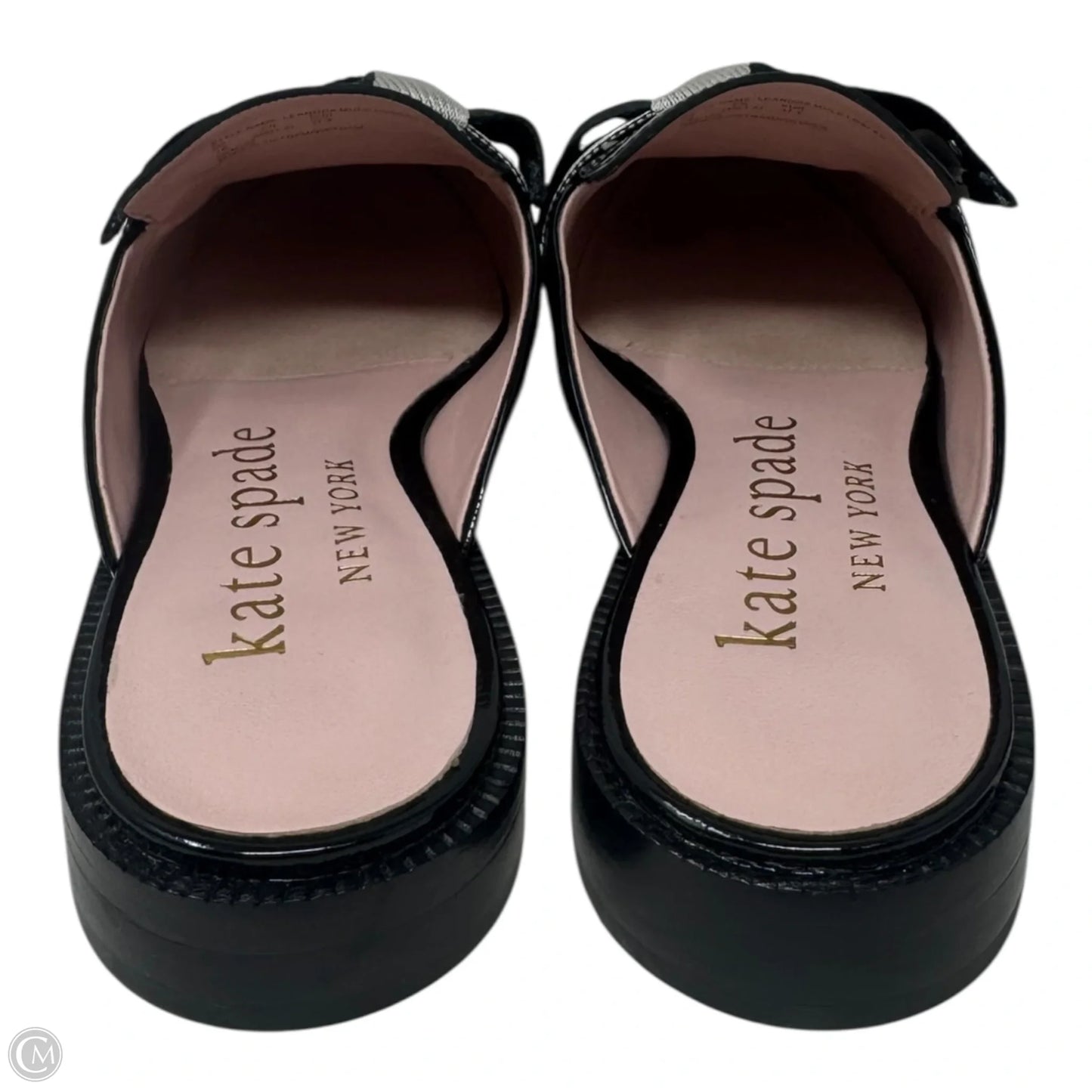 Patent Mules Shoes Designer By Kate Spade In Black & White, Size: 7