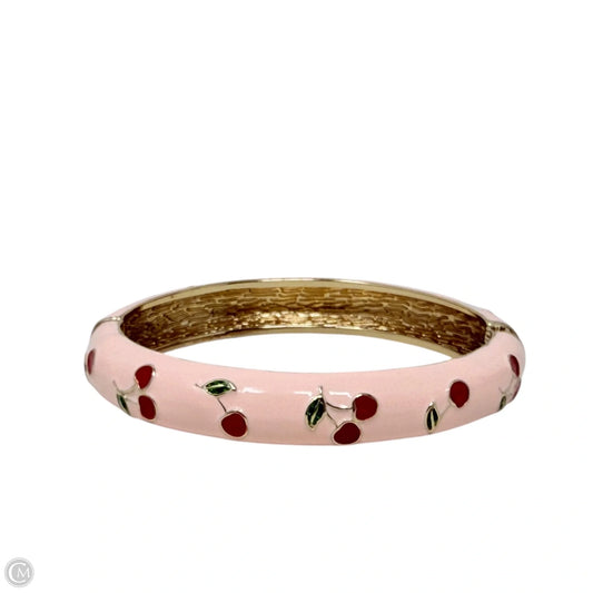 Brass Handpainted Cherry Enamel Hinged Bangle Bracelet By Piper K