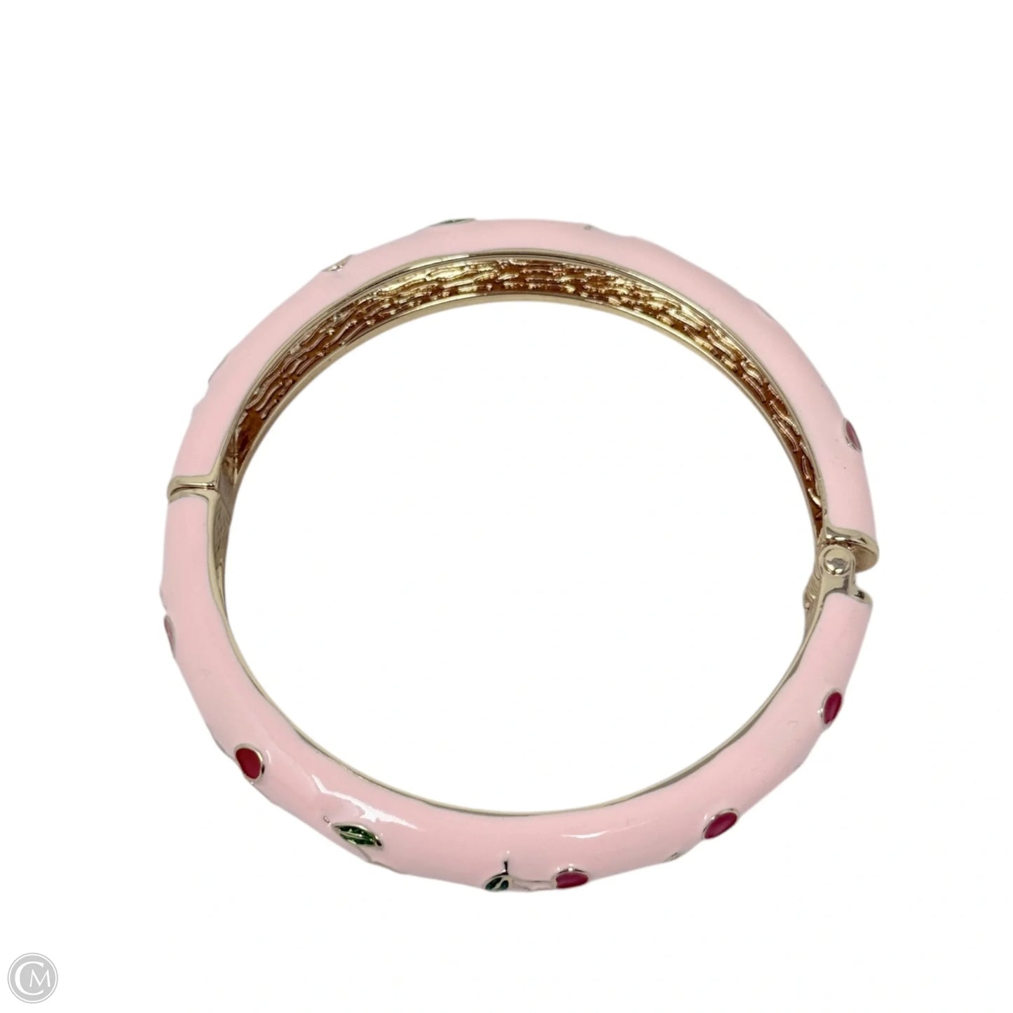 Brass Handpainted Cherry Enamel Hinged Bangle Bracelet By Piper K