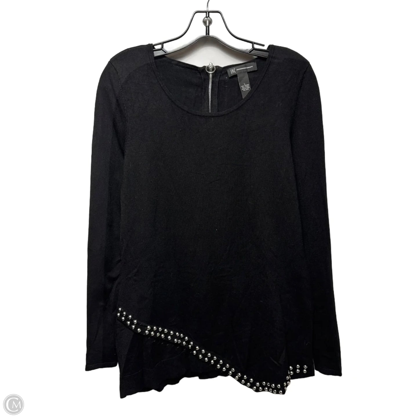 Knit Studded Hem Top Long Sleeve By Inc In Black, Size: L