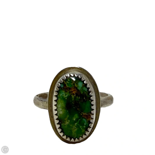 Vintage Native American Sterling Silver & Green Gaspeite Ring Stamped S.L., Size: 5.5