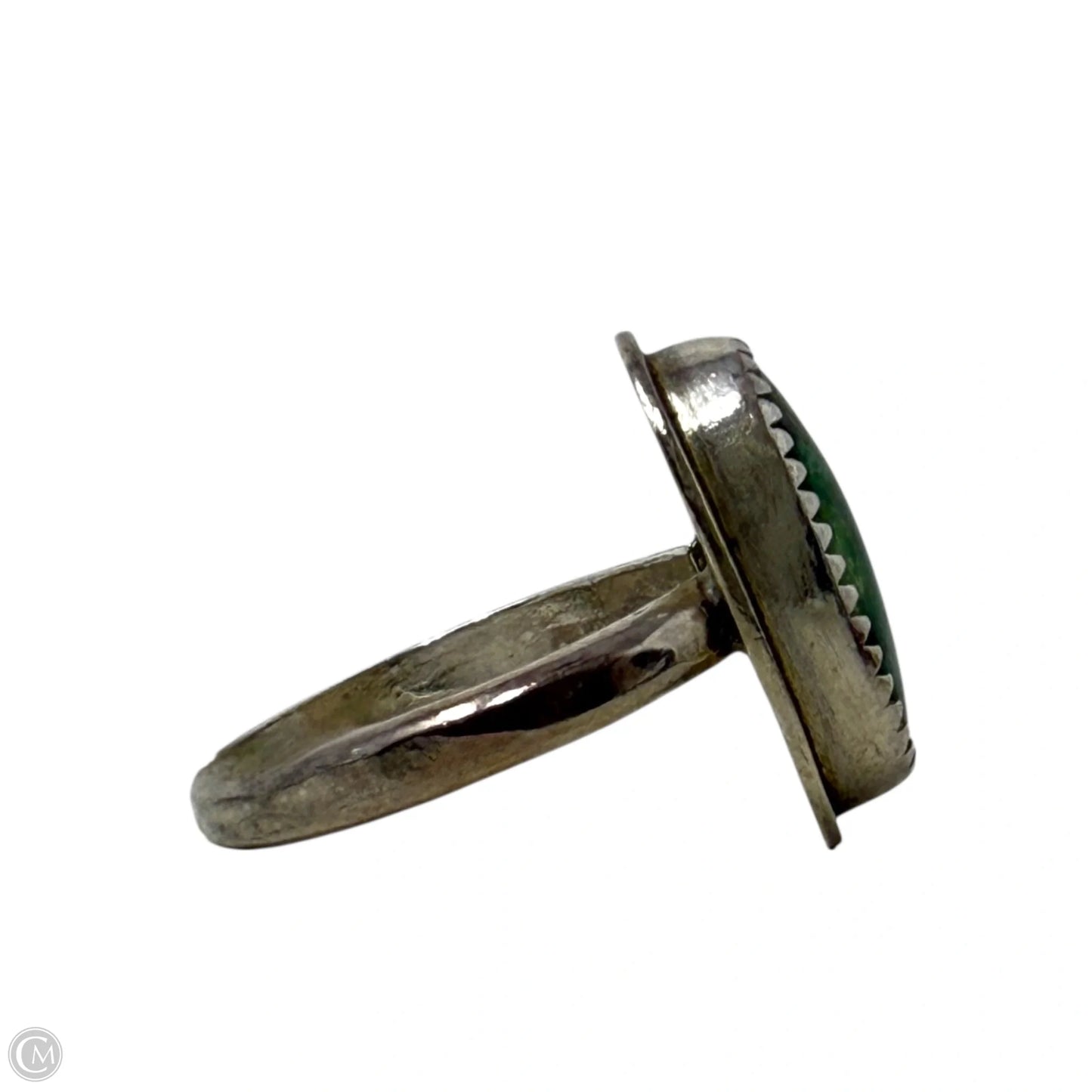 Vintage Native American Sterling Silver & Green Gaspeite Ring Stamped S.L., Size: 5.5