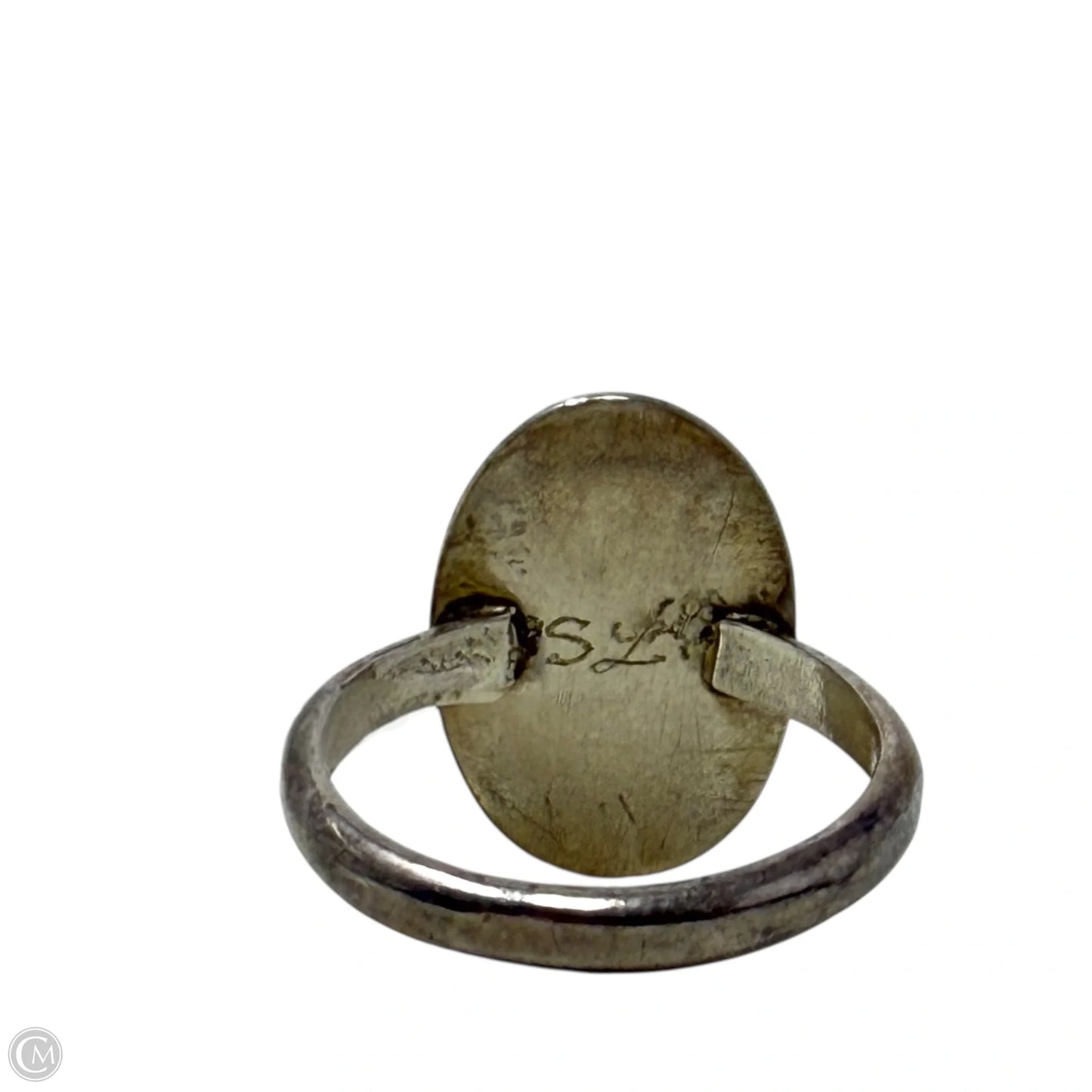 Vintage Native American Sterling Silver & Green Gaspeite Ring Stamped S.L., Size: 5.5