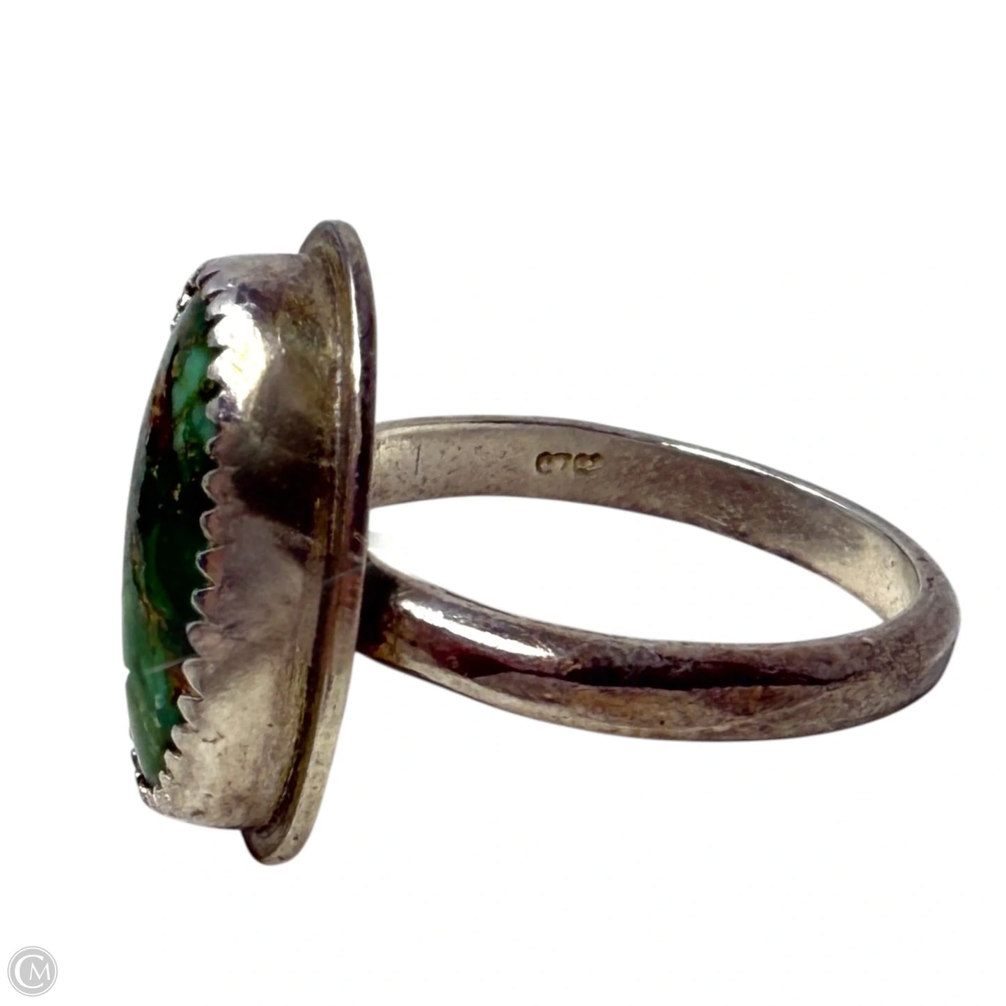 Vintage Native American Sterling Silver & Green Gaspeite Ring Stamped S.L., Size: 5.5