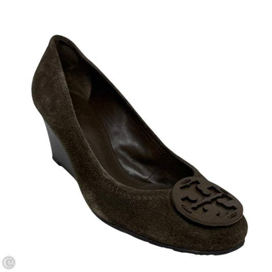 Sally Wedge Suede Pumps Designer By Tory Burch In Green, Size: 7.5