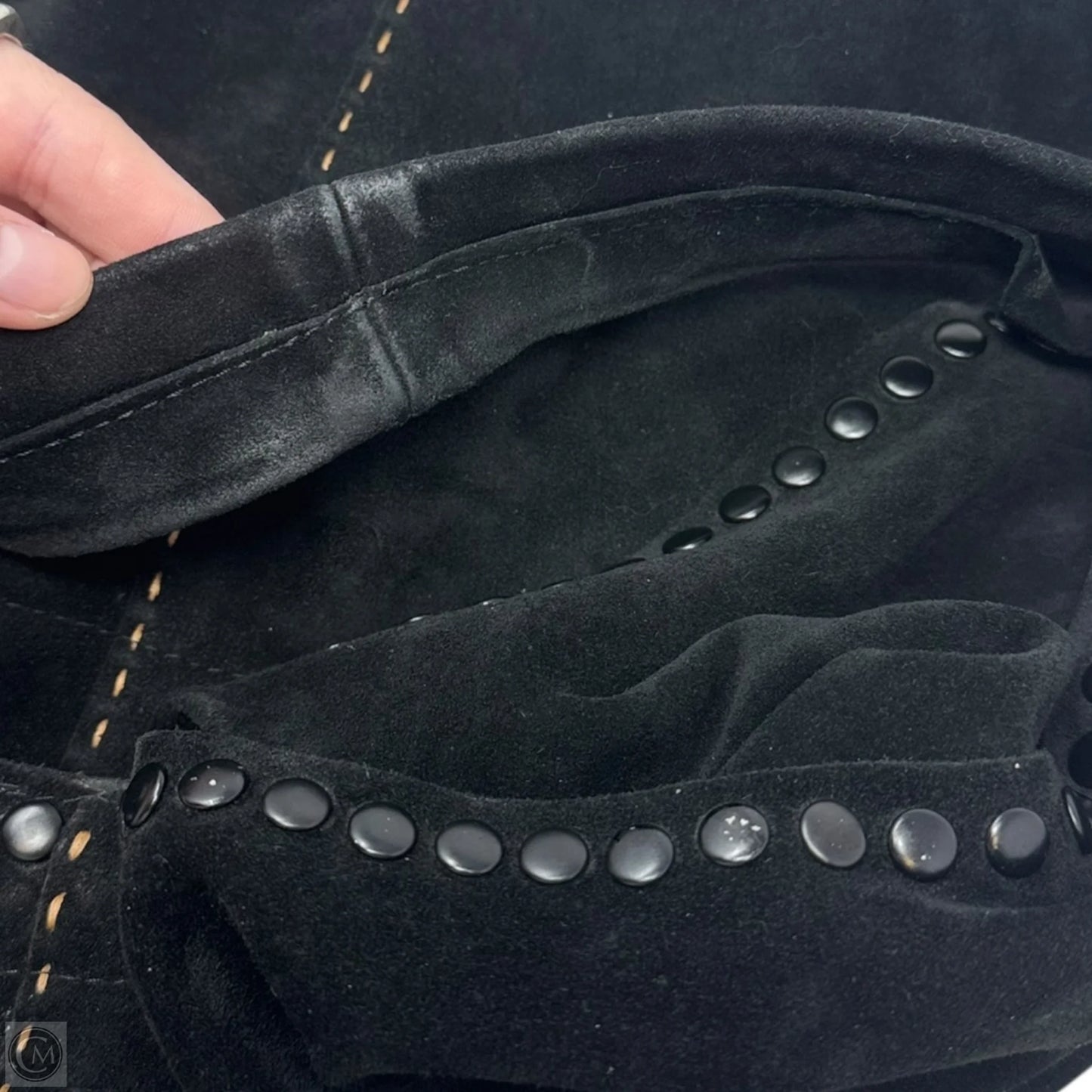 Suede Studded Hobo Handbag Leather By Laggo, Size: Medium
