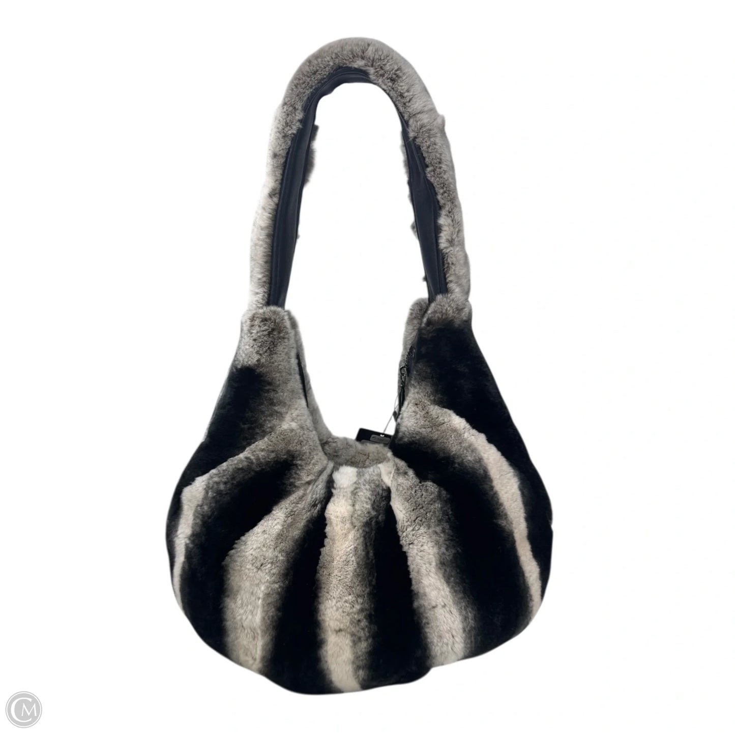 Real Fur Hobo Handbag Leather By Jayley, Size: Medium