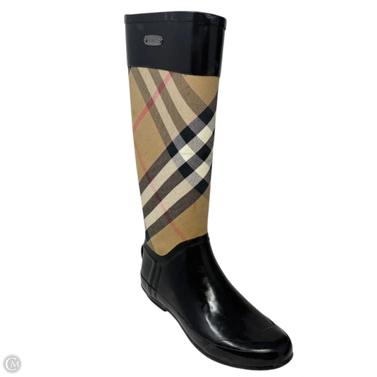 Clemence Rubber Rain Boots Luxury Designer By Burberry In House Check Black, Size: 7