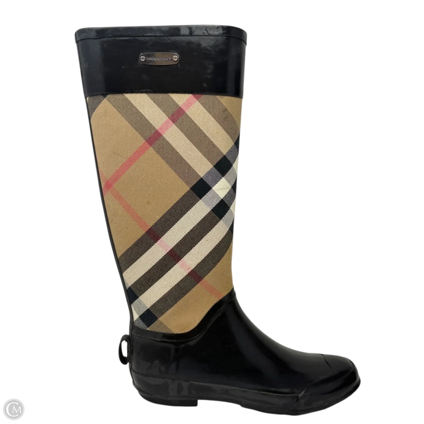Clemence Rubber Rain Boots Luxury Designer By Burberry In House Check Black, Size: 7