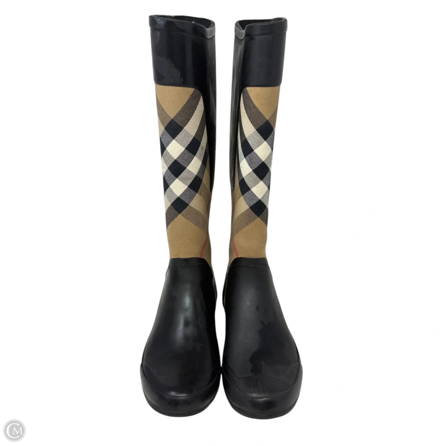 Clemence Rubber Rain Boots Luxury Designer By Burberry In House Check Black, Size: 7