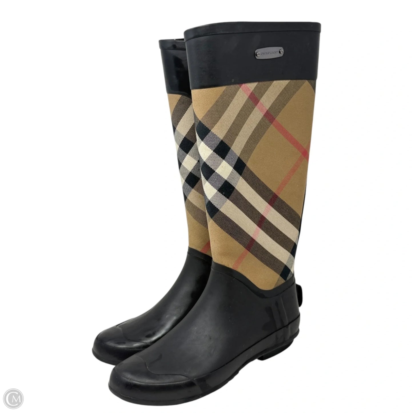 Clemence Rubber Rain Boots Luxury Designer By Burberry In House Check Black, Size: 7