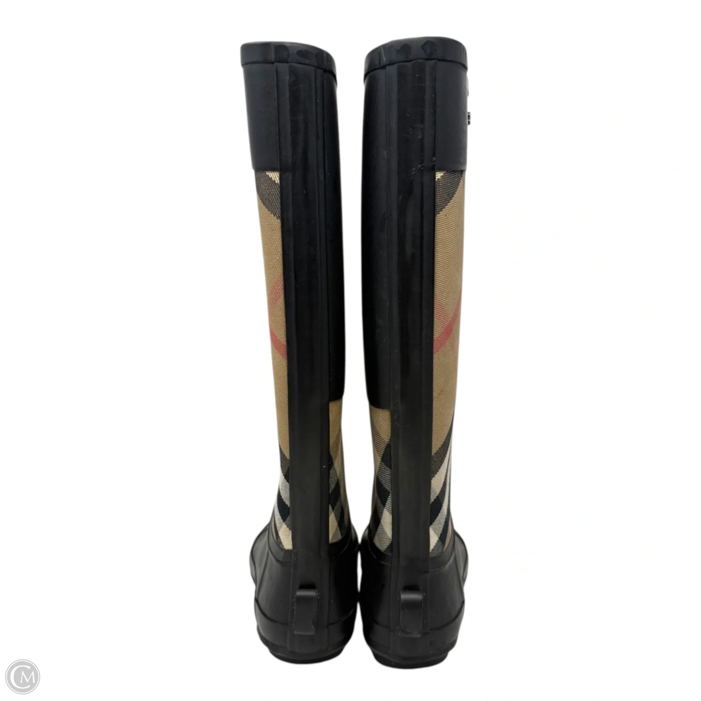 Clemence Rubber Rain Boots Luxury Designer By Burberry In House Check Black, Size: 7