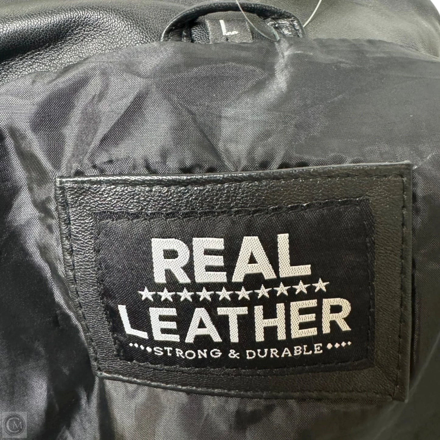 Jacket Moto Leather By Real Leather In Black, Size: L
