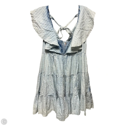 Distressed Tiered Denim Dress Casual Short By Free People In Blue, Size: M