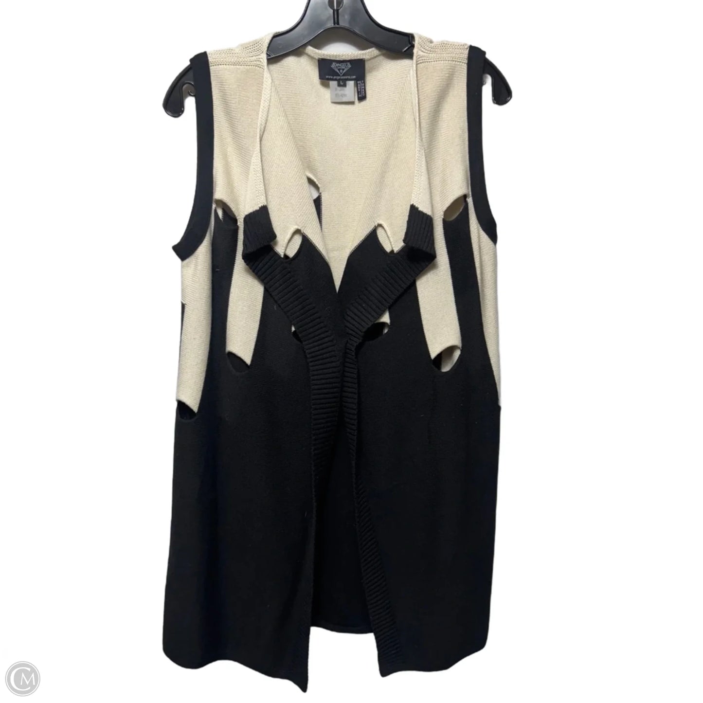 Sweater Cardigan By Angel Apparel In Black & Cream, Size: L