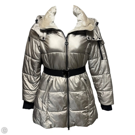 Becka Velvet Lined Belted Jacket Puffer & Quilted By Noize In Silver, Size: M