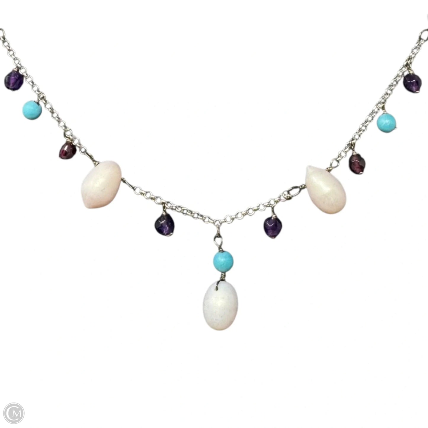 Sterling Silver & Multi-Colored Semi-Precious Gemstone Drops Beaded Necklace