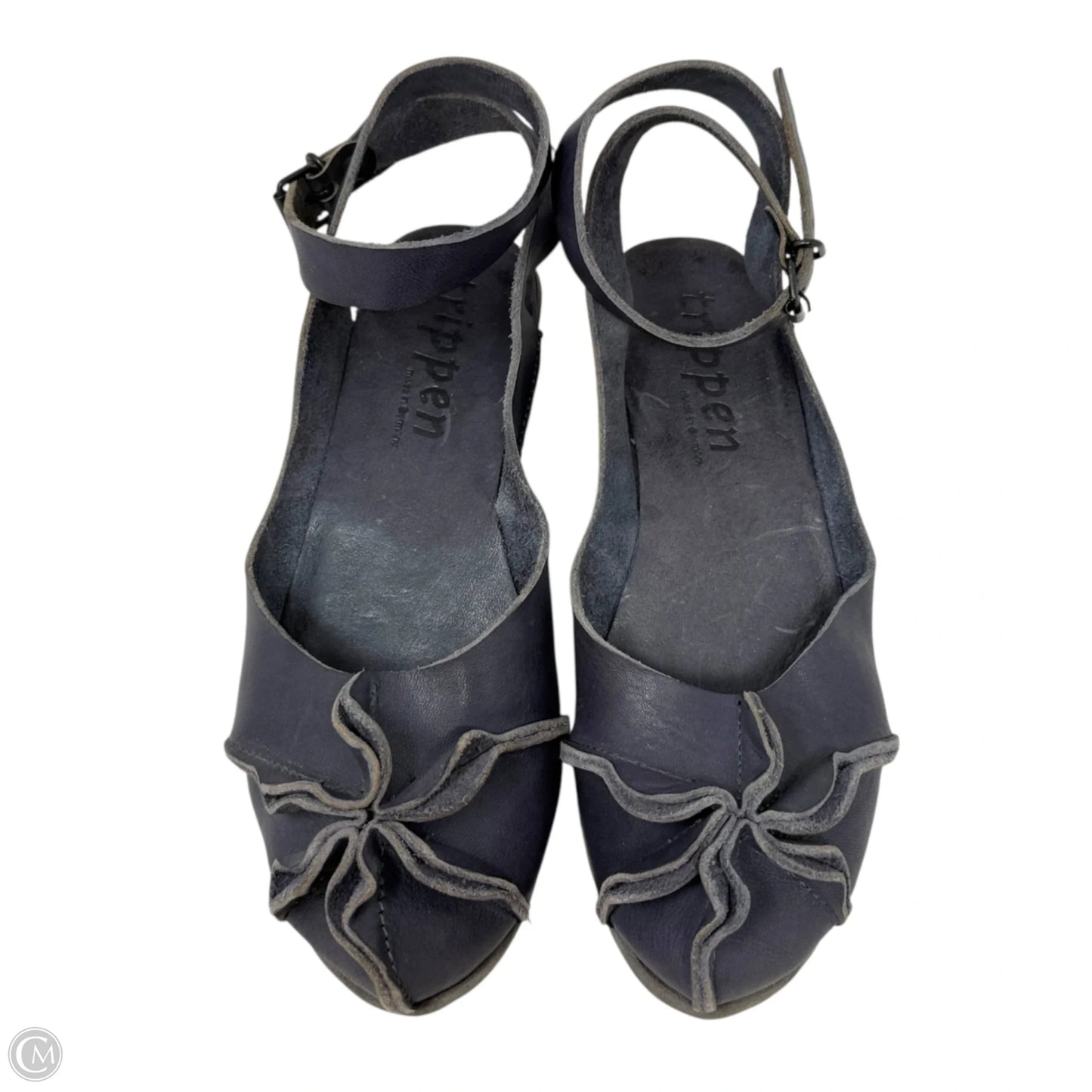 Leather Ankle Strap Wedge Sandals By Trippen  In Grey, Size: US 8/EU 38
