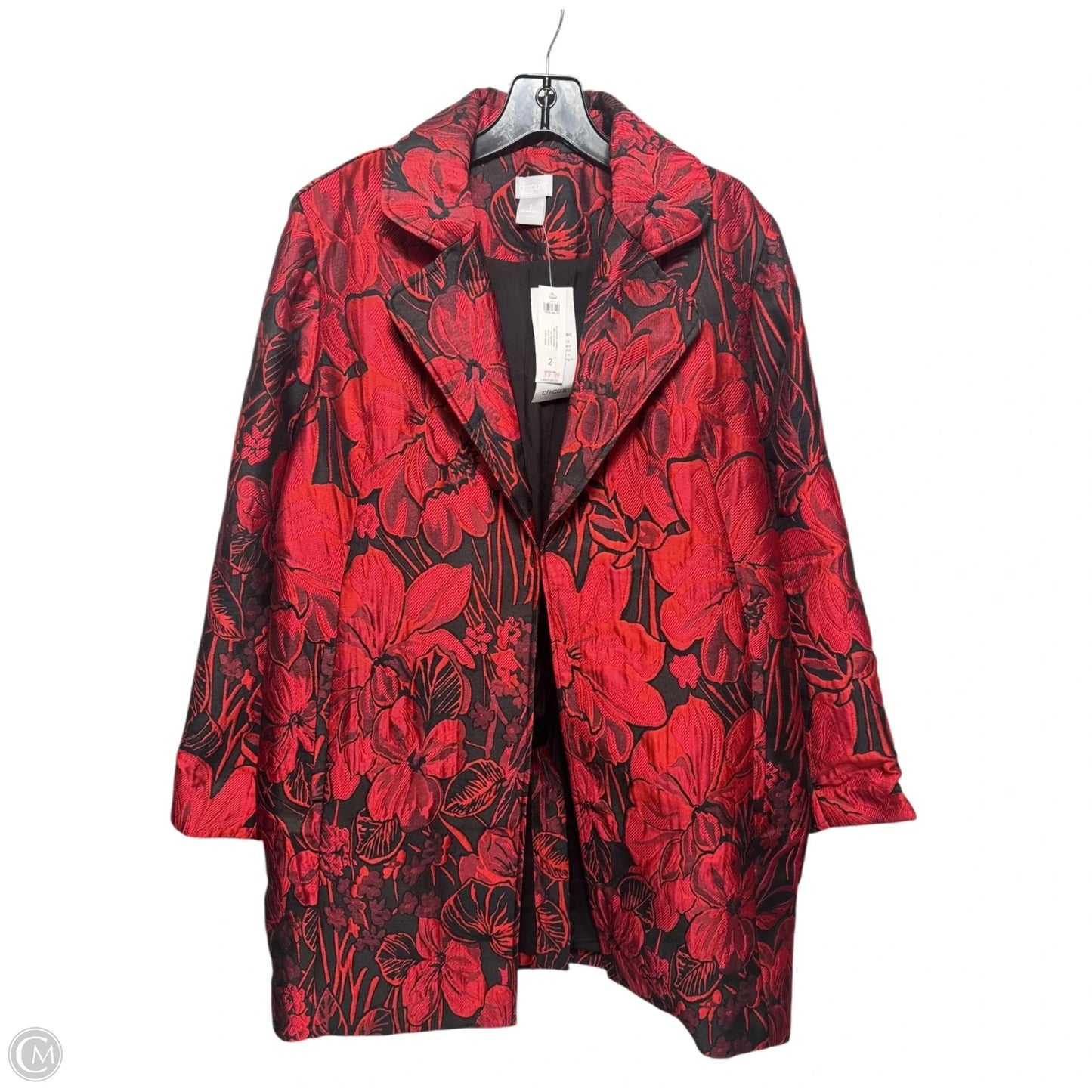 Occasion Topper Jacquard Jacket By Chicos In Wild Poppy, Size: 12