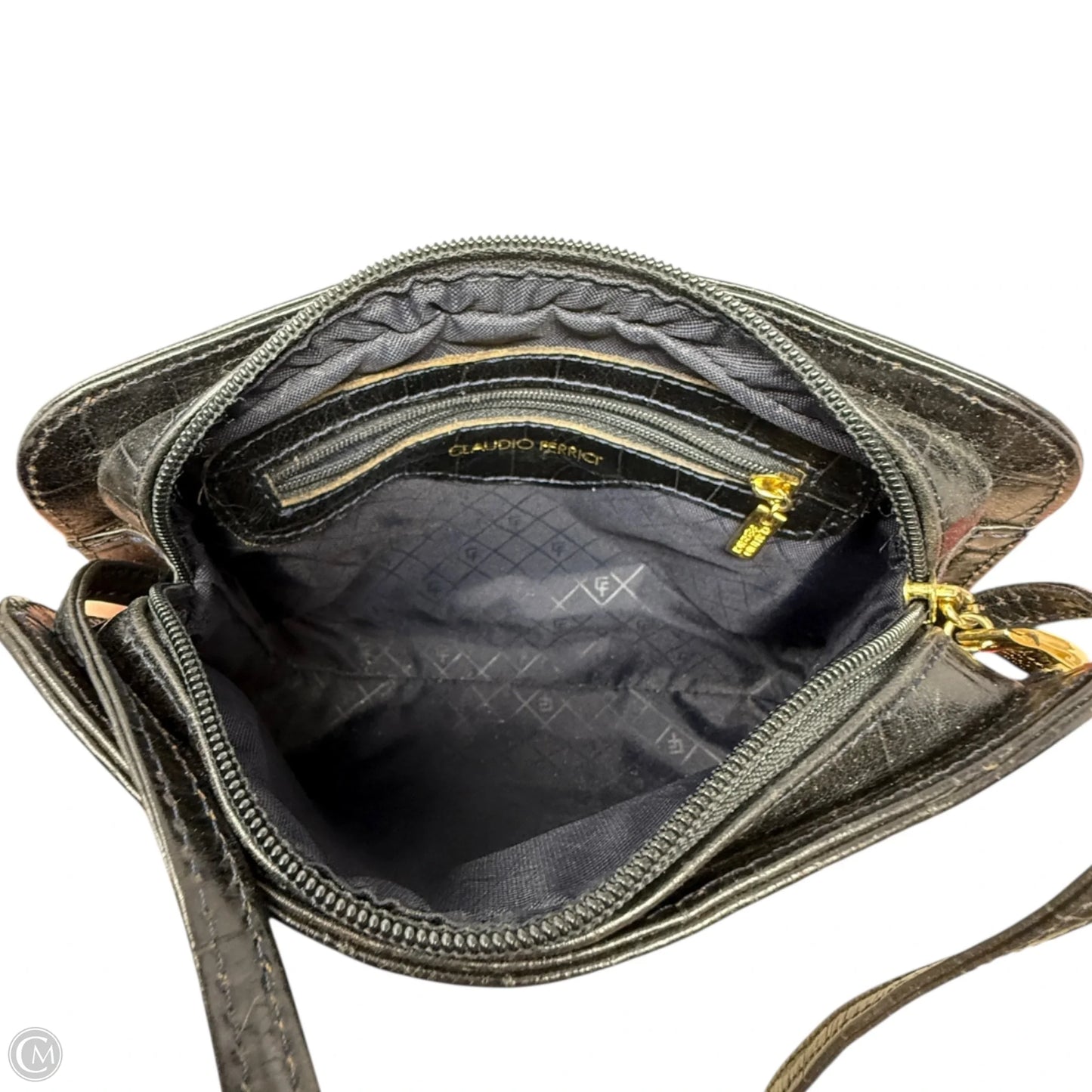 Croc Embossed Italian Leather Crossbody By Claudio Ferrici, Size: Small