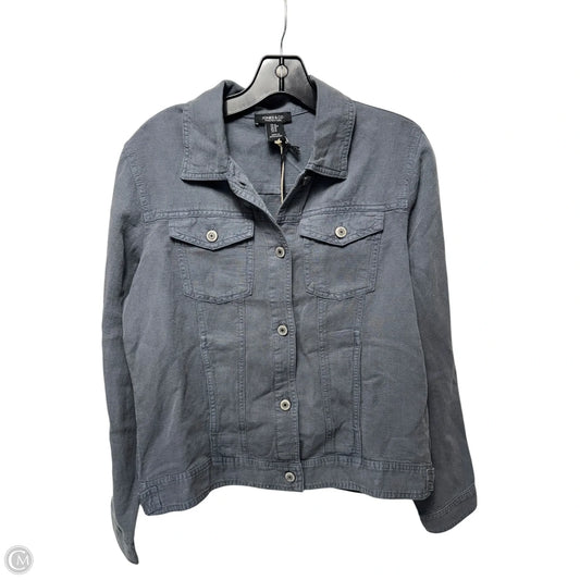 Linen Blend Jacket By Jones And Co In Blue, Size: M