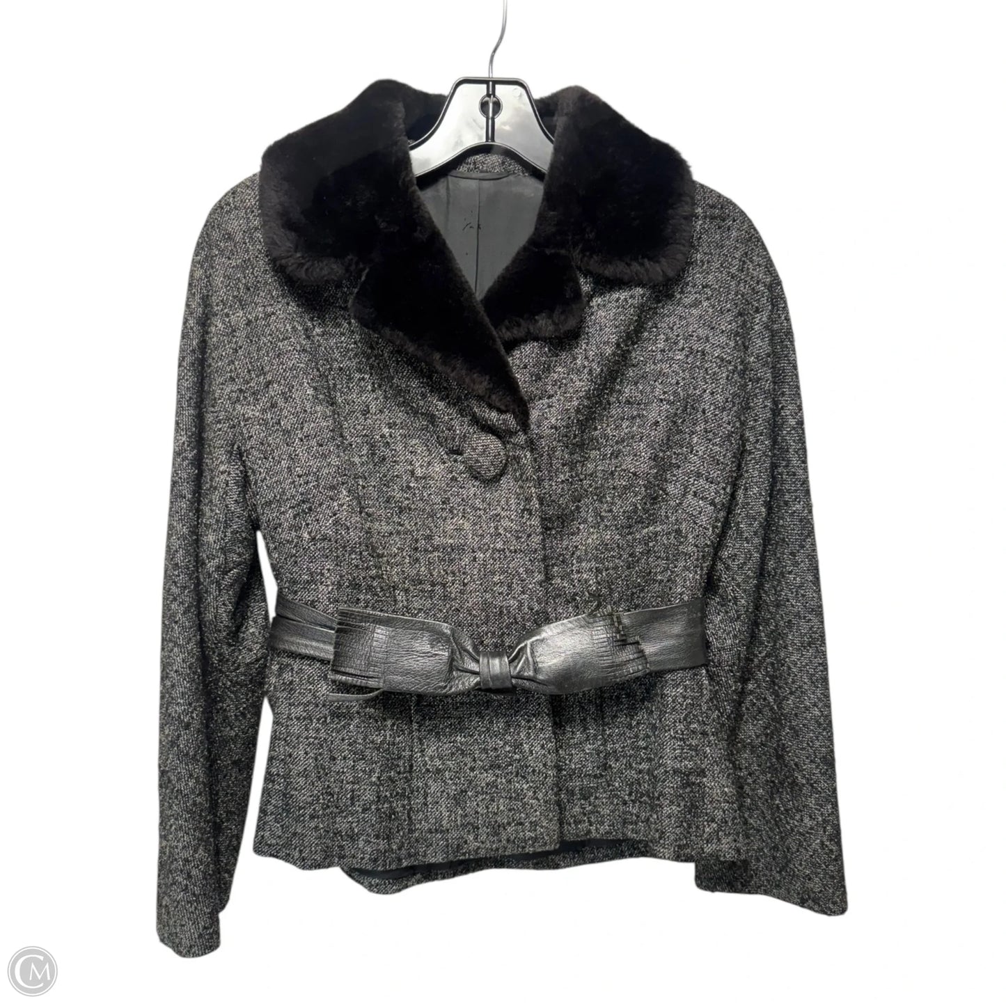 Vintage Fur Collar Jacket By Sim’s Couture In Grey, Size: S
