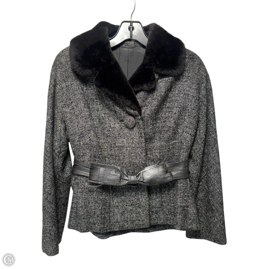 Vintage Fur Collar Jacket By Sim’s Couture In Grey, Size: S